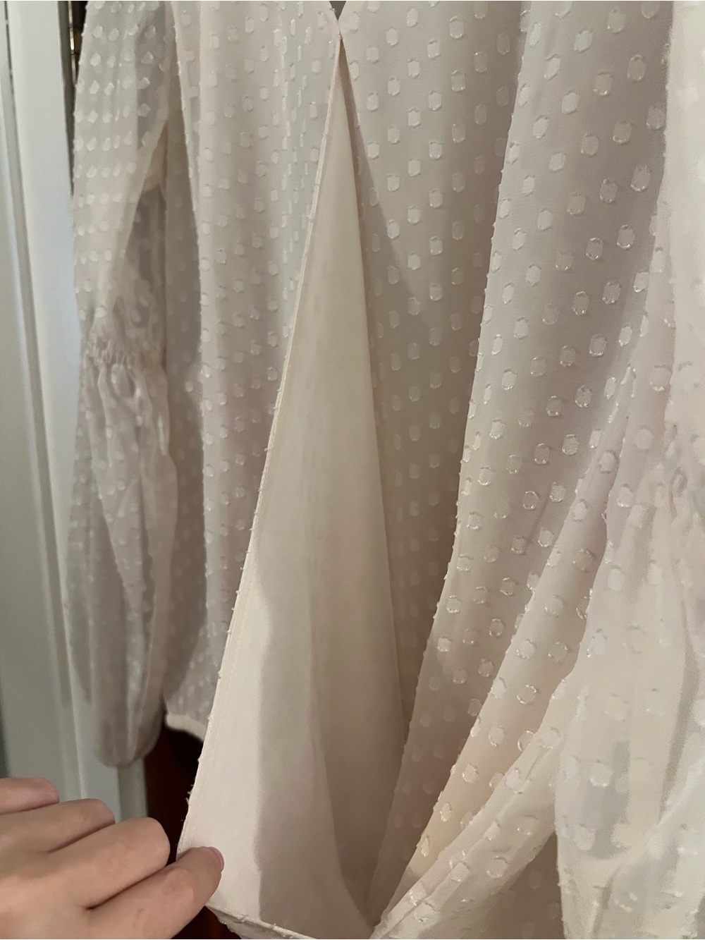LOFT White Swiss Dot Wrap Blouse XS Long Sleeve V-Neck Balloon Sleeve Boho Top - Picture 5 of 10
